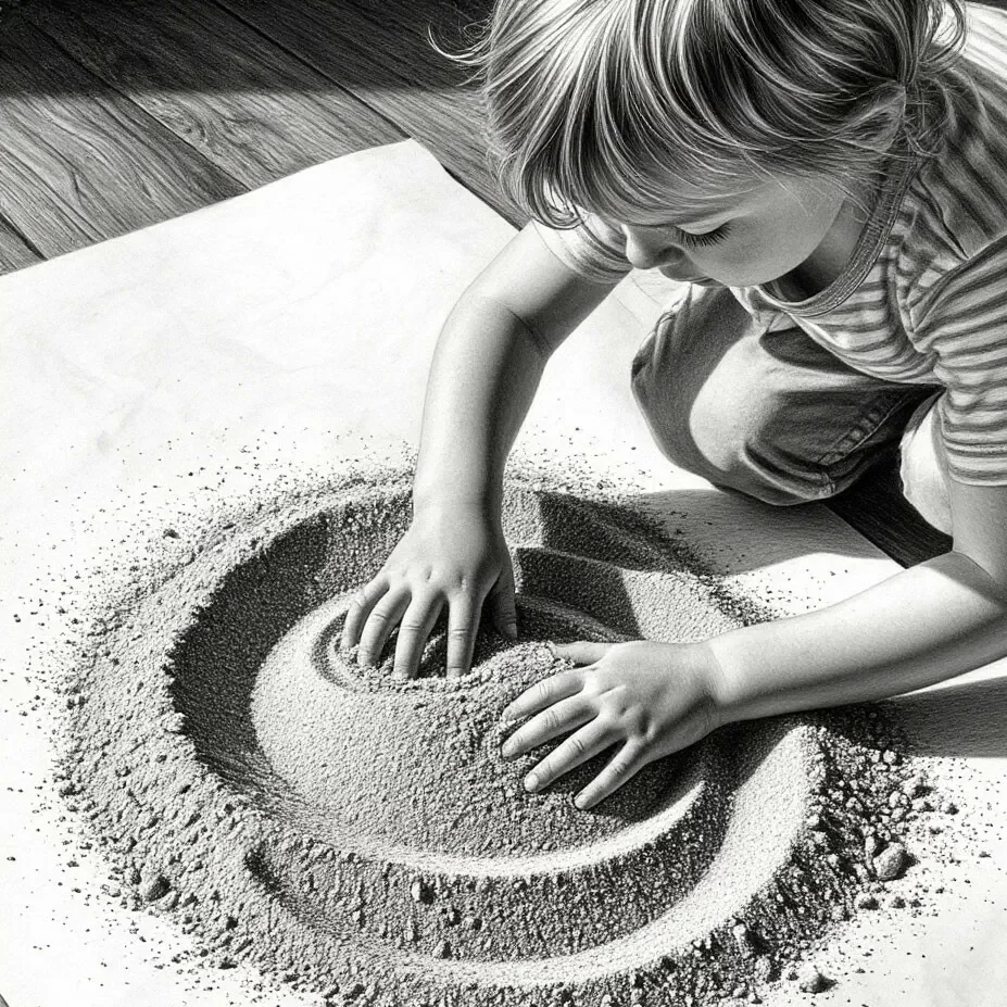 Ребёнок играет с песком - терапия песком СДВГ
